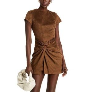AQUA Faux Suede Dress XXS Brown NWT